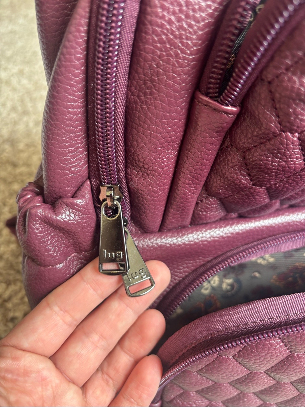 Lug Hatchback Classic Vegan Leather Backpack- Wine color NWOT - Picture 8 of 14